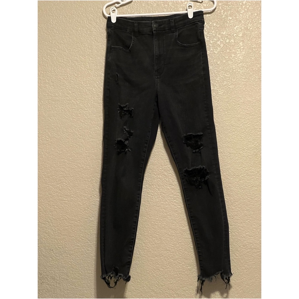 American Eagle Black Distressed Next Level Stretch Jeans